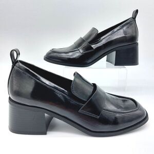Abercrombie & Fitch Shoes Women Sz 8 Black Block Heeled Loafer Vegan Leather Y2K